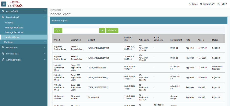 Incident Report based on function
