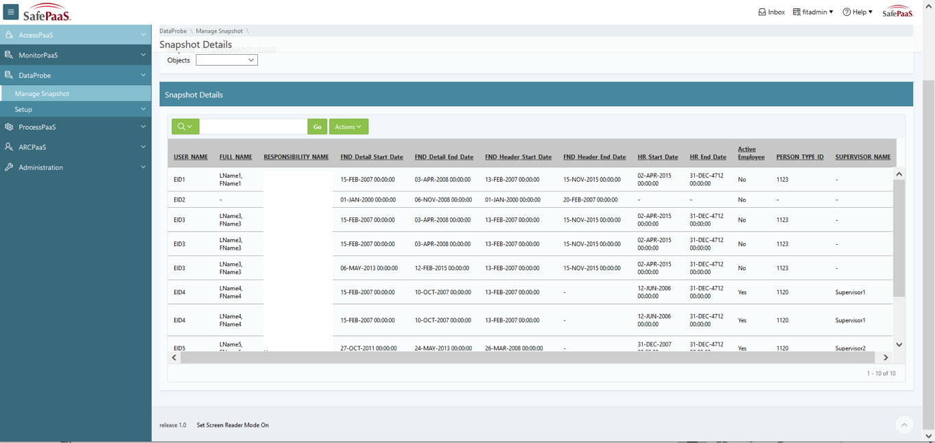 ExcelGuard Snapshot Details